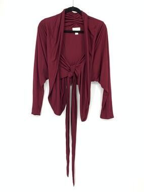 Doo. Ri Burgundy Long Sleeve Tie Front Shrug Sweater Womens Size 2 Draped Front
